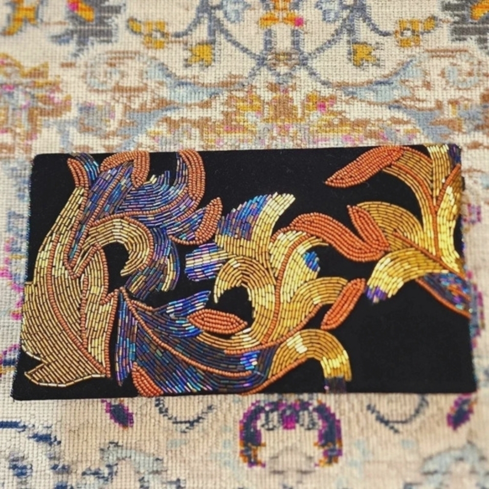 Ricki Designs Black Velvet Beaded Floral Crossbody Purse Vintage Statement Bag